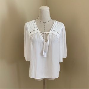 Ramy Brook White Crochet Tassel Ties Top Blouse XS
